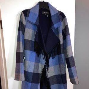 Like new DKNY Blue/gray fringed coat